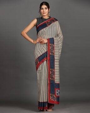 printed saree with contrast border