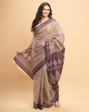 printed saree with contrast border