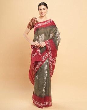 printed saree with contrast border