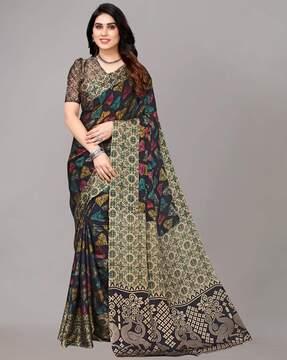 printed saree with contrast border