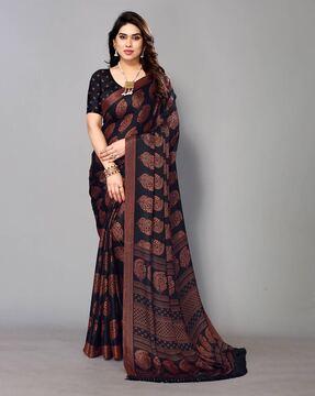 printed saree with contrast border