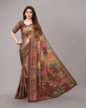 printed saree with contrast border