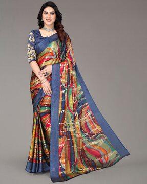 printed saree with contrast border