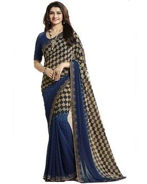 printed saree with contrast border