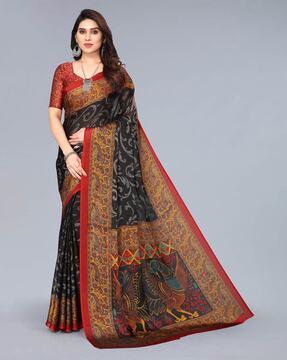 printed saree with contrast border