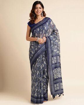 printed saree with contrast border