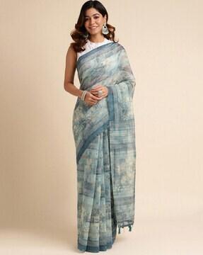 printed saree with contrast border