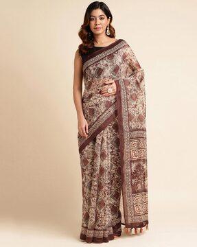 printed saree with contrast border