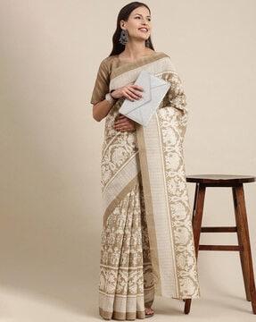 printed saree with contrast border