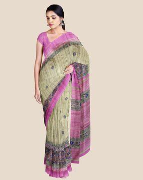 printed saree with contrast border