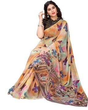 printed saree with contrast border