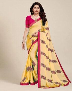 printed saree with contrast border