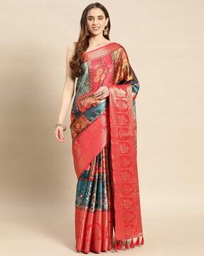 printed saree with contrast border