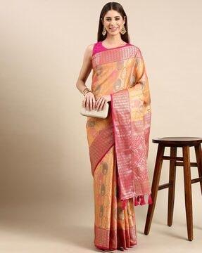 printed saree with contrast border