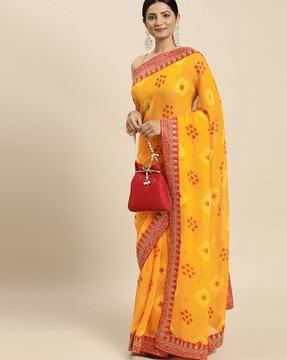 printed saree with contrast border