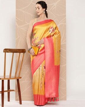 printed saree with contrast border