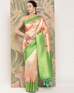 printed saree with contrast border