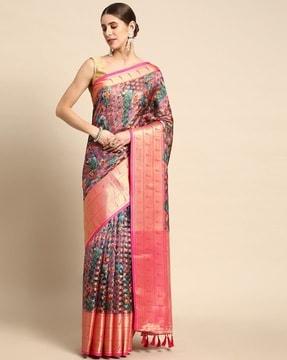 printed saree with contrast border