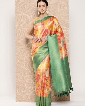 printed saree with contrast border