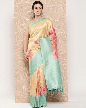 printed saree with contrast border