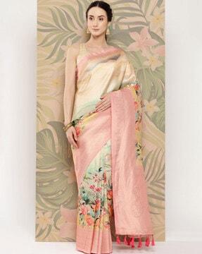 printed saree with contrast border