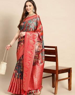 printed saree with contrast border