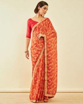 printed saree with contrast border