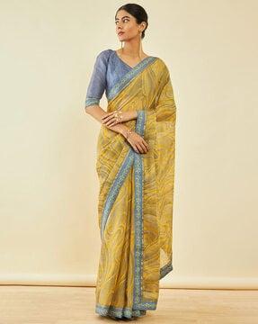 printed saree with contrast border