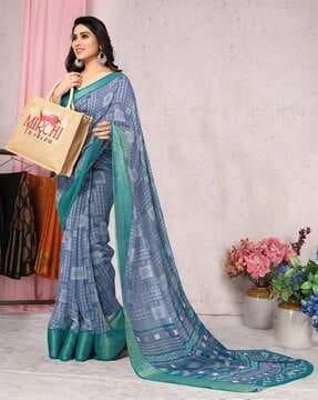 printed saree with contrast border