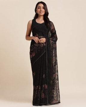 printed saree with contrast border