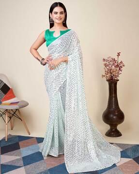 printed saree with contrast border