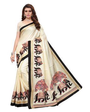 printed saree with contrast border