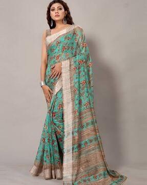 printed saree with contrast border