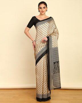 printed saree with contrast border