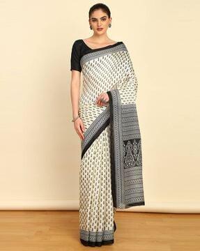 printed saree with contrast border