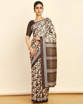 printed saree with contrast border