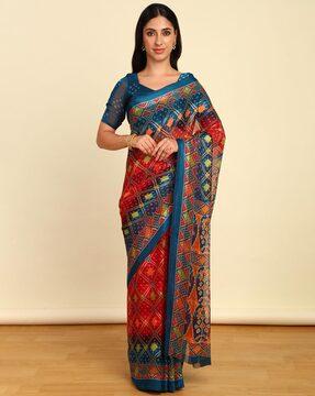 printed saree with contrast border