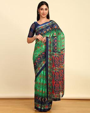 printed saree with contrast border