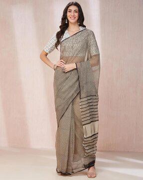 printed saree with contrast border