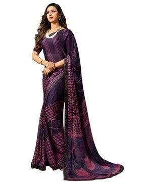 printed saree with contrast lace border