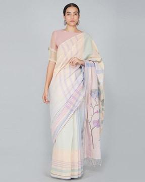 printed saree with contrast pallu