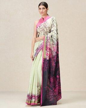 printed saree with contrast pallu
