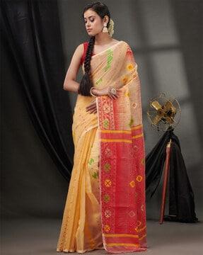 printed saree with contrast pallu