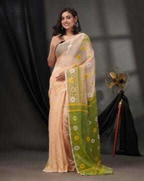 printed saree with contrast pallu