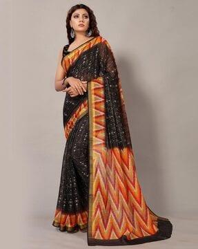 printed saree with contrast pallu