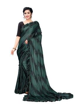 printed saree with ruffle hem