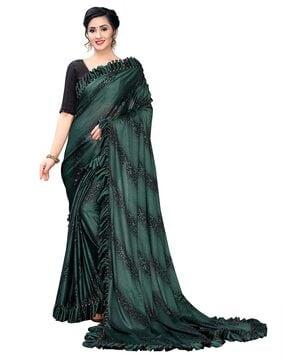 printed saree with ruffled border