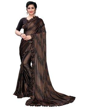 printed saree with ruffled border