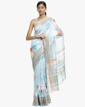 printed saree with striped border