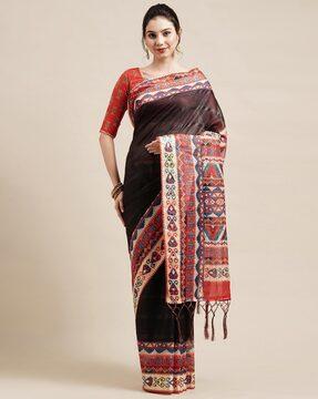 printed saree with tassels